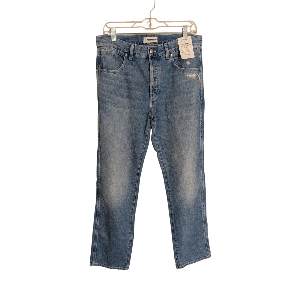 Madewell The Dean Easy Straight Jean 28 Blue Denim High Rise Hidden Button Fly